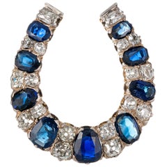 Victorian Sapphire and Diamond Horseshoe Brooch