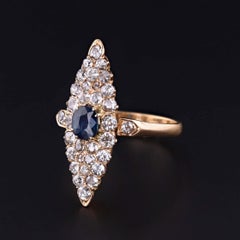Victorian Sapphire and Diamond Navette Ring of 18k Gold