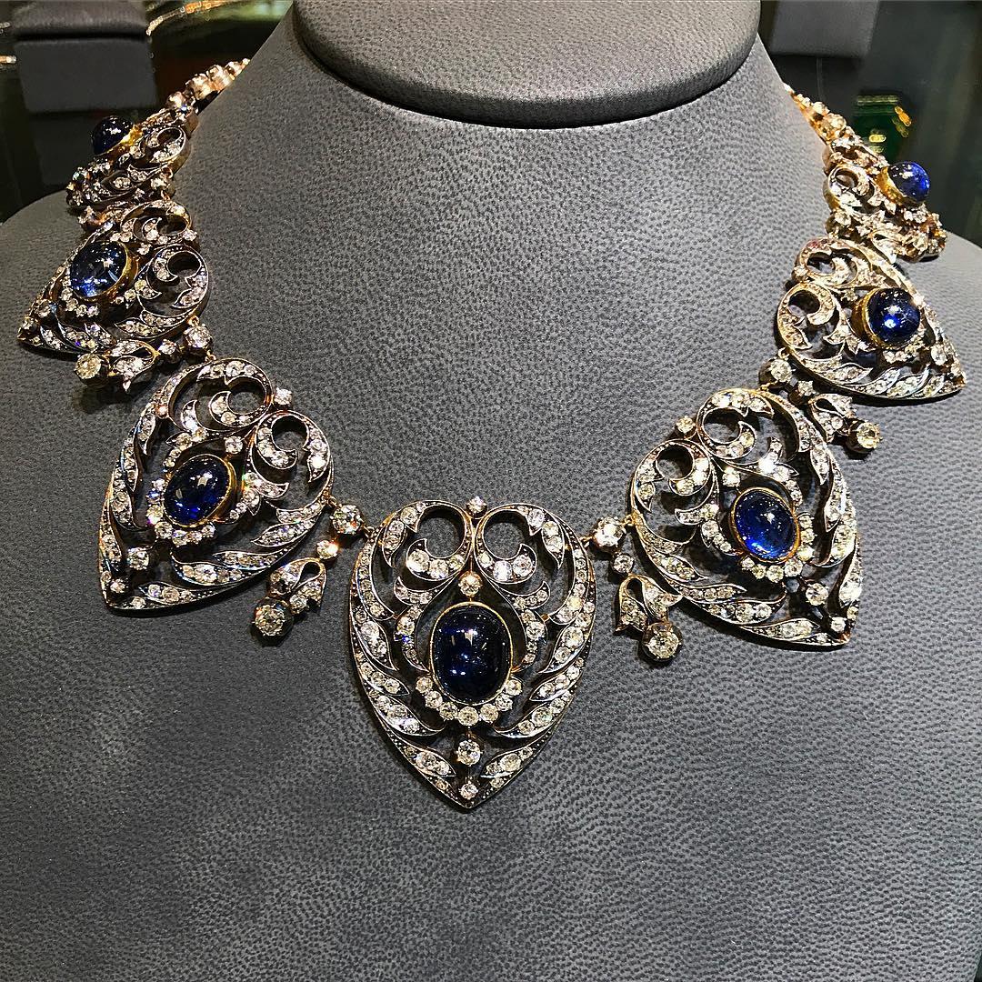 Victorianische viktorianische Halskette mit Saphir und Diamant im Angebot 8