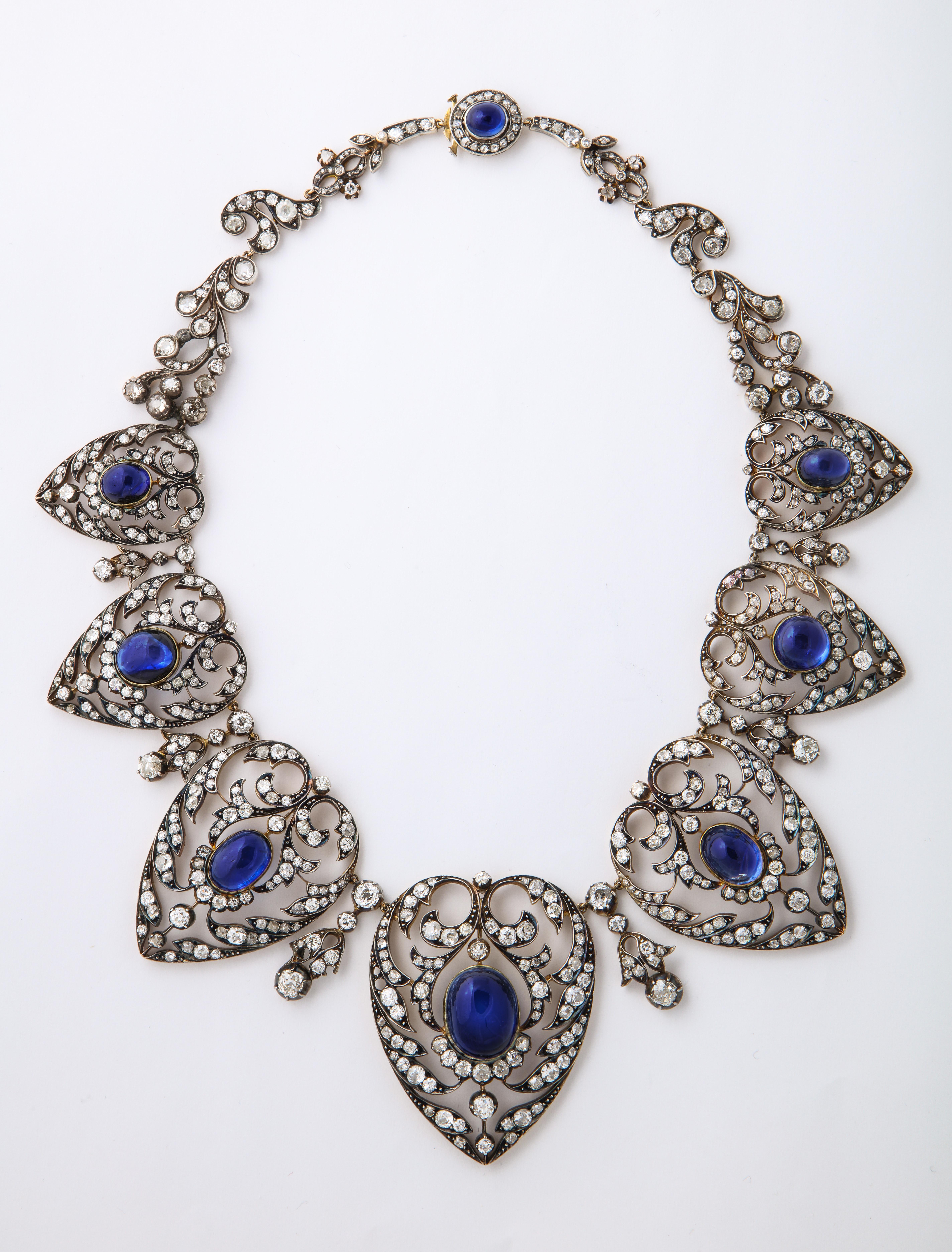Women's or Men's Victorian Sapphire and Diamond Necklace For Sale
