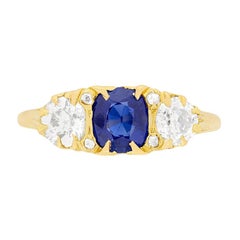 Victorian Sapphire and Diamond Three-Stone Ring, circa 1880s