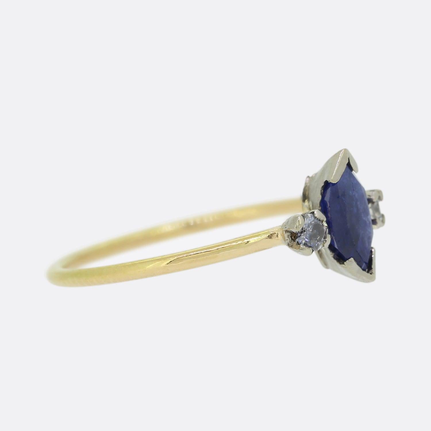 Victorian Sapphire and Diamond Three-Stone Ring In Good Condition For Sale In London, GB