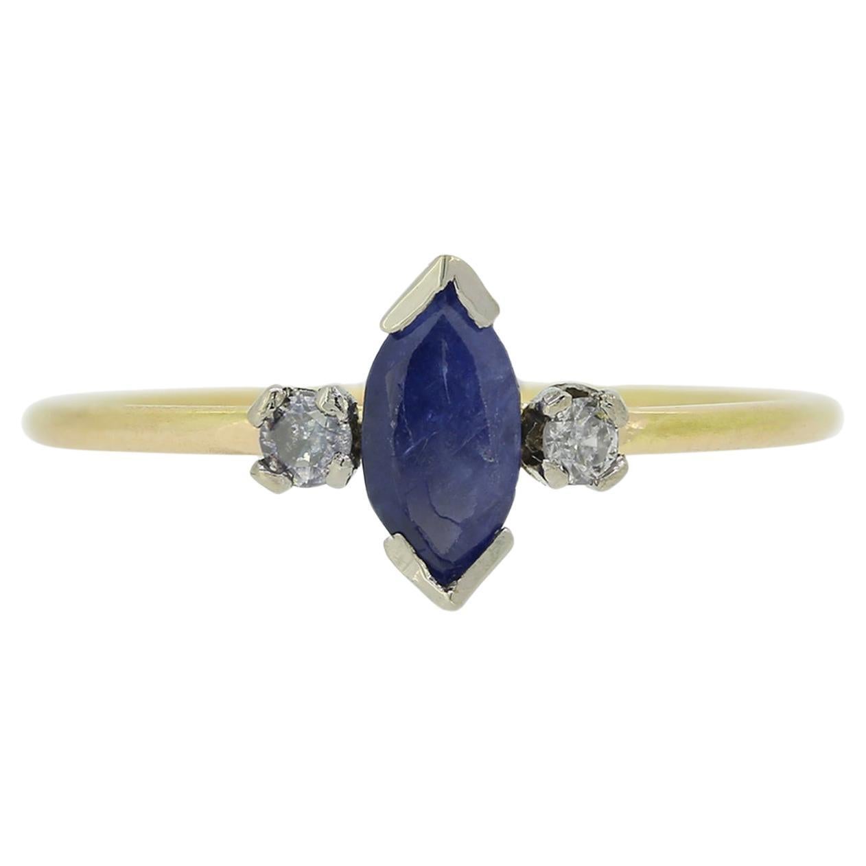 Victorian Sapphire and Diamond Three-Stone Ring For Sale