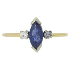 Antique Victorian Sapphire and Diamond Three Stone Ring