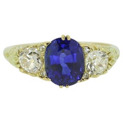 Antique Victorian Sapphire and Diamond Three-Stone Ring