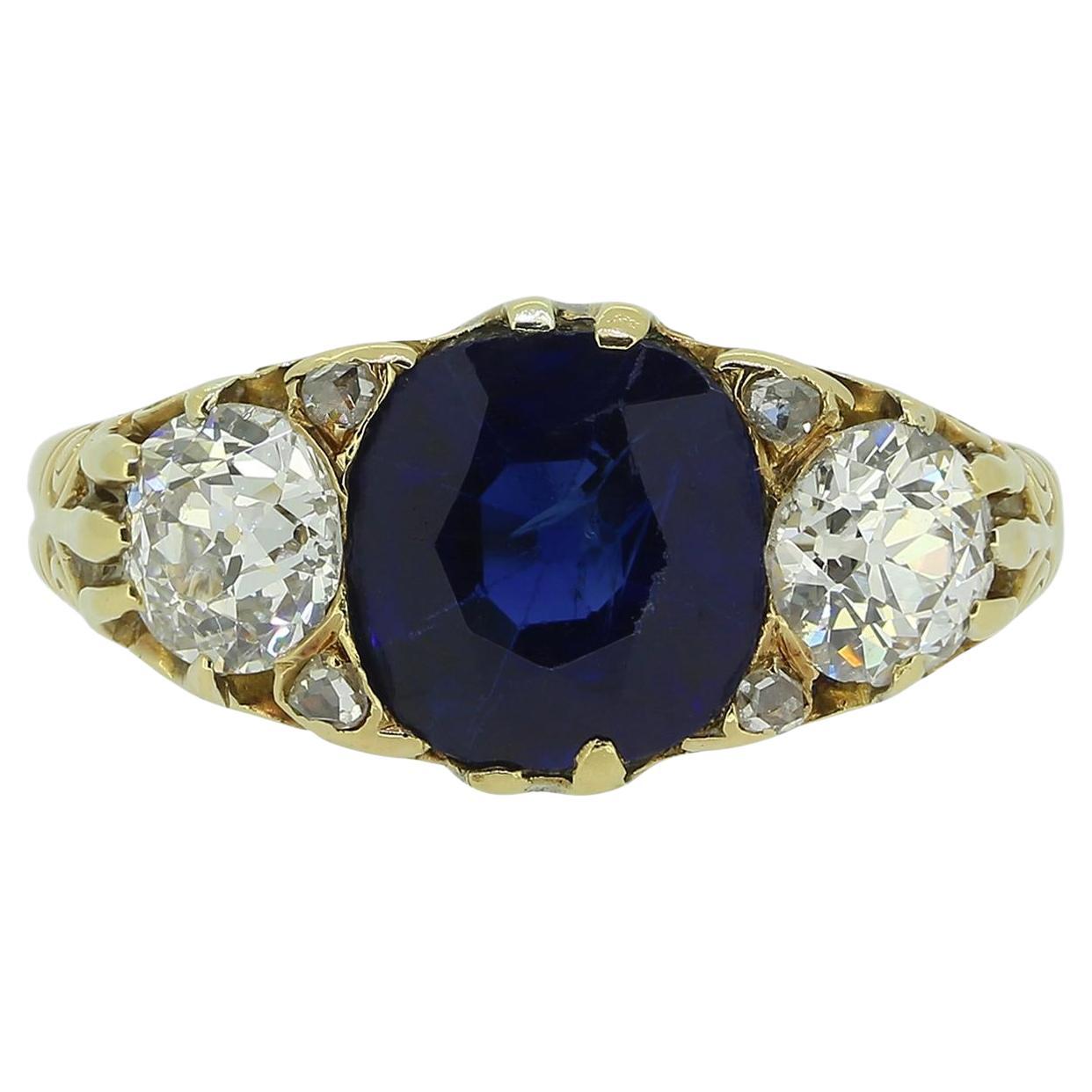 Victorian Sapphire and Diamond Three-Stone Ring