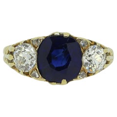 Victorian Sapphire and Diamond Three-Stone Ring