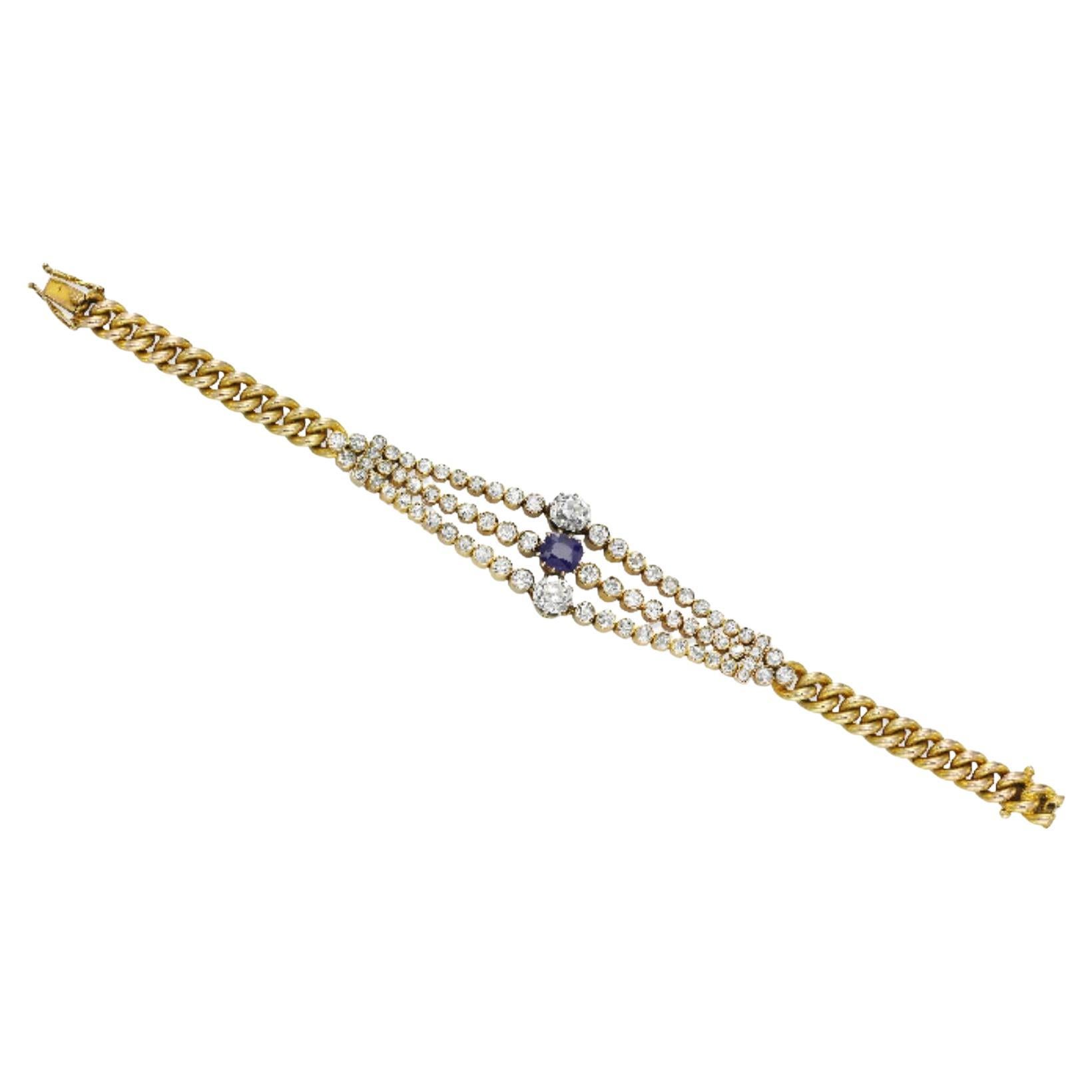 Bracelet victorien à trois lignes de saphirs et de diamants, russe, vers 1880