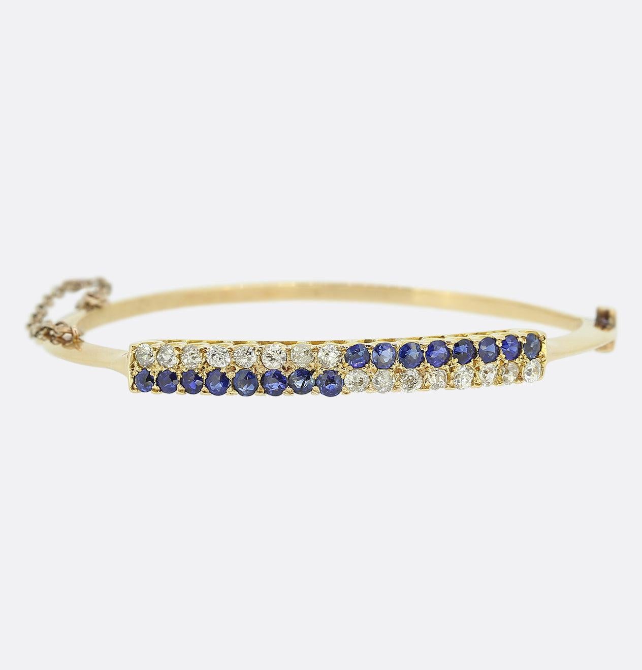 Viktorianischer Armreif mit Saphir und Altschliffdiamant im Angebot 2