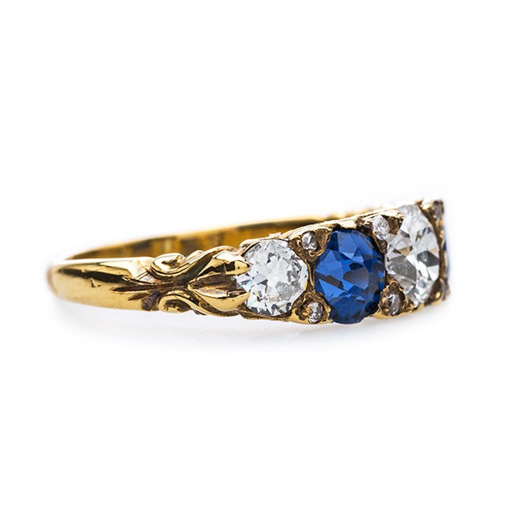 Victorian Sapphire and Old European Cut Diamond Band In Excellent Condition For Sale In Beverly Hills, CA