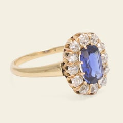 Victorian Sapphire and Old Mine Cut Diamond Oval Cluster Ring