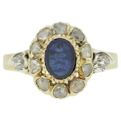 Antique Victorian Sapphire and Rose Cut Diamond Cluster Ring
