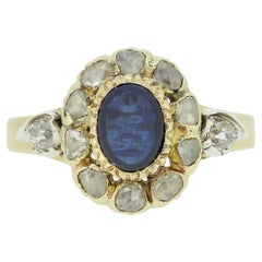 Victorian Sapphire and Rose Cut Diamond Cluster Ring