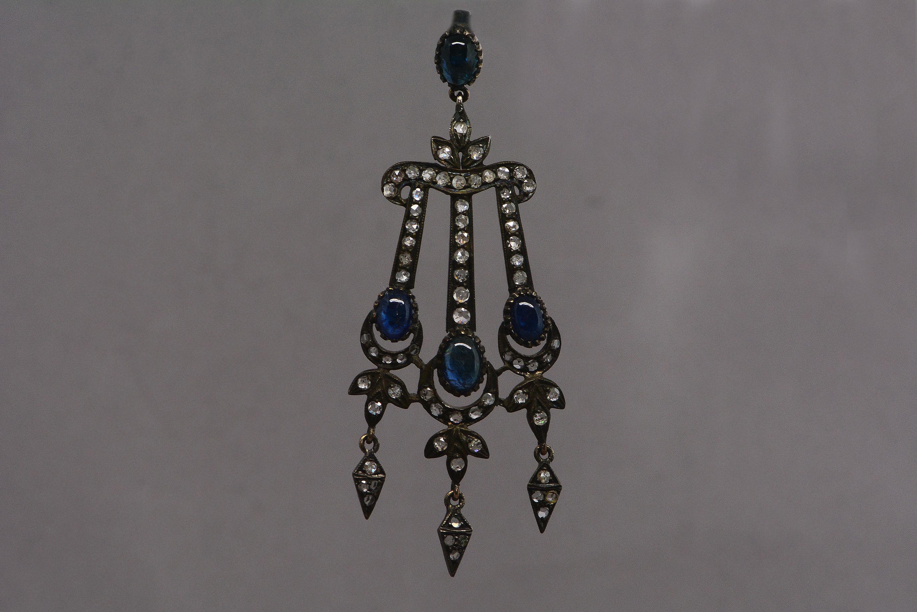 This sapphire demiparure is something most jewellery collectors dream of! 
It's a set that is still together since it was first produced.
It's hard to find sets of jewellery that are still together but this is one of the few from the 19th century
