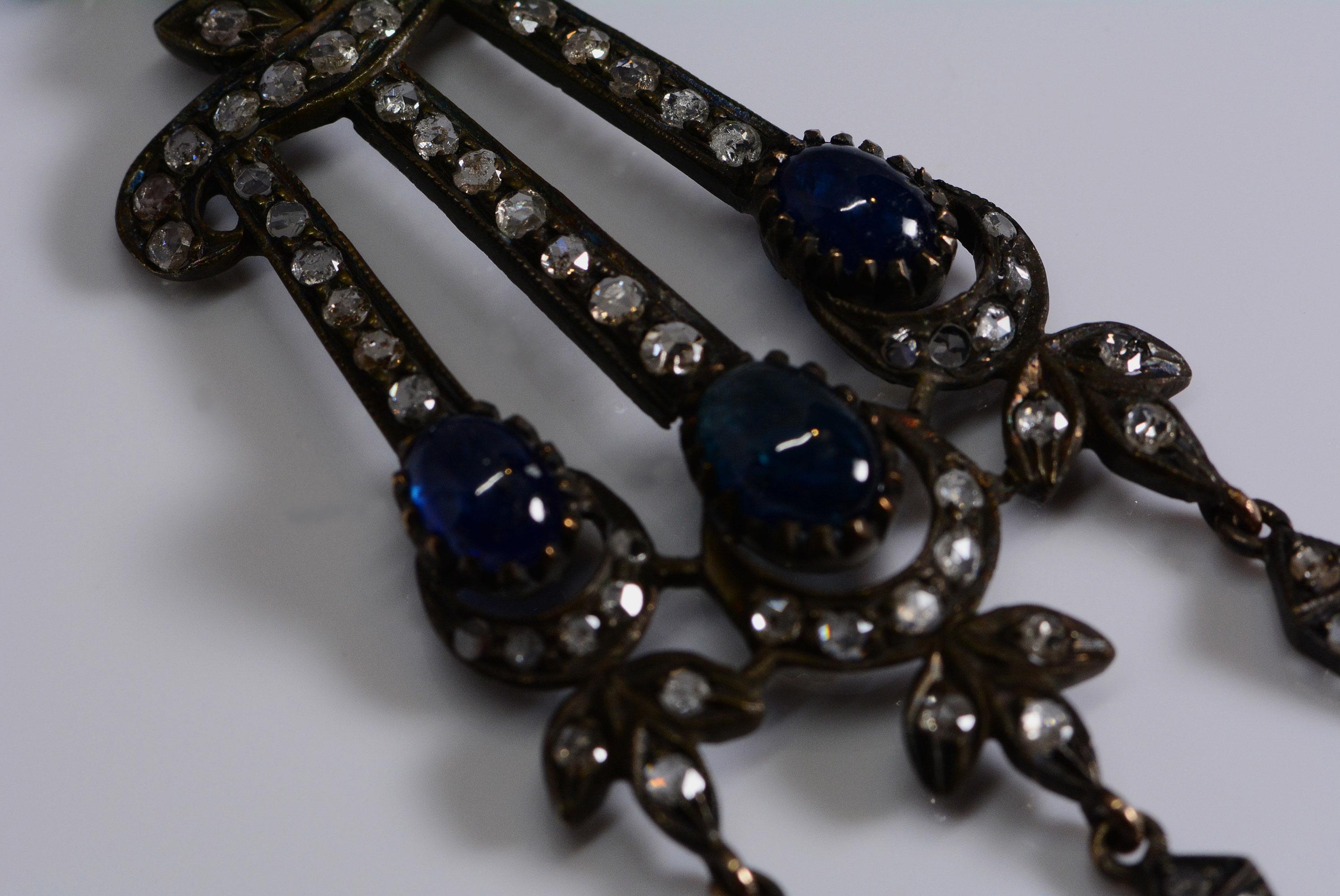 Women's Victorian Sapphire and Rose Cut Diamond Demiparure Silver For Sale