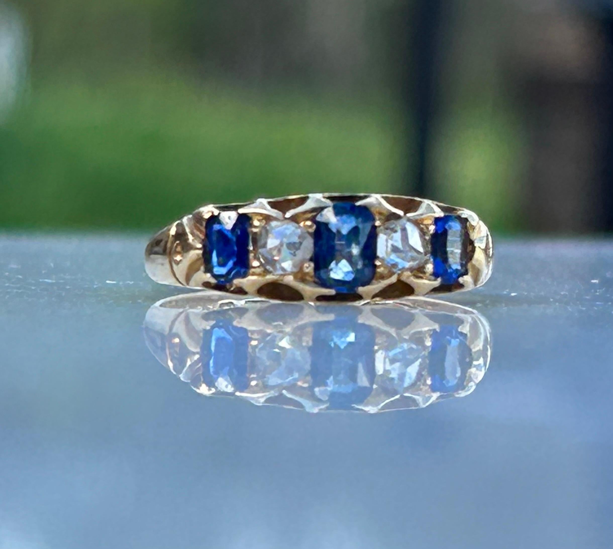 Bague victorienne en or 18 carats avec saphirs et diamants taille rose Bon état - En vente à Joelton, TN