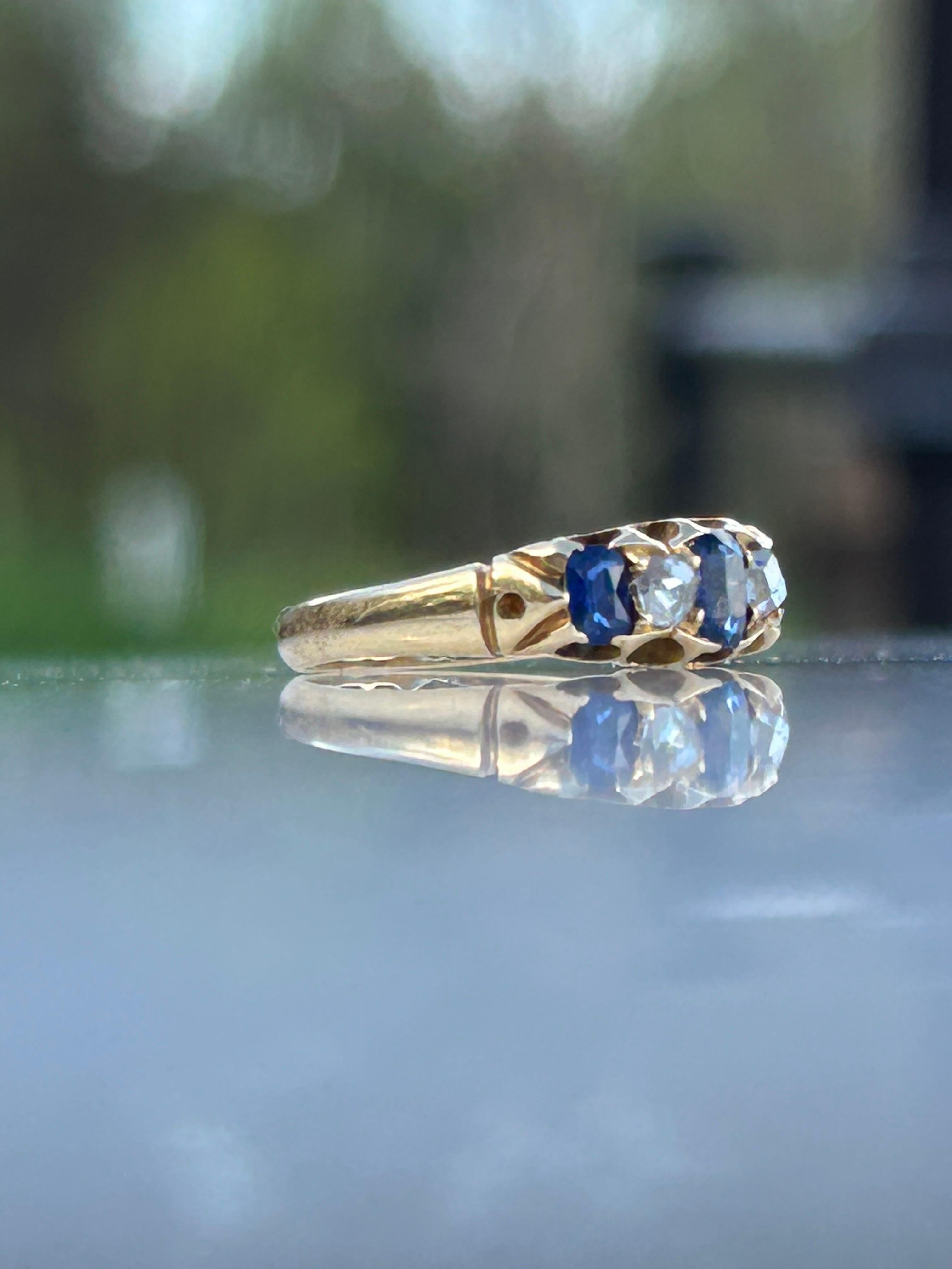 Women's Victorian Sapphire and Rose Cut Diamond Ring 18k Gold Ring For Sale