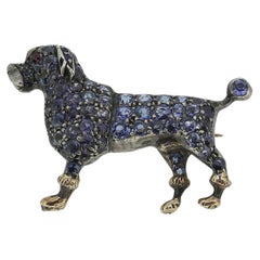 Viktorianische Montana Saphir und Rubin Pudel Hund Brosche