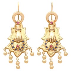 Antique Victorian Sapphire and Ruby Yellow Gold Earrings
