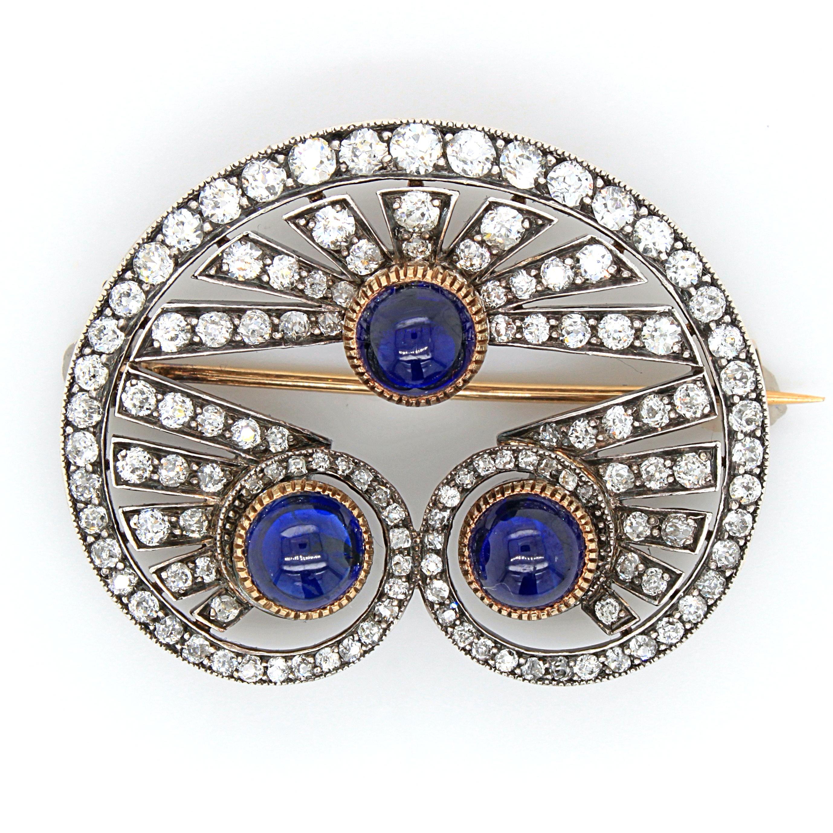 Victorian Sapphire Cabochon and Diamond Brooch, circa 1880s 6