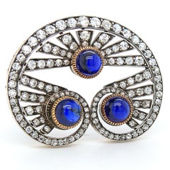 Victorian Sapphire Cabochon and Diamond Brooch, circa 1880s