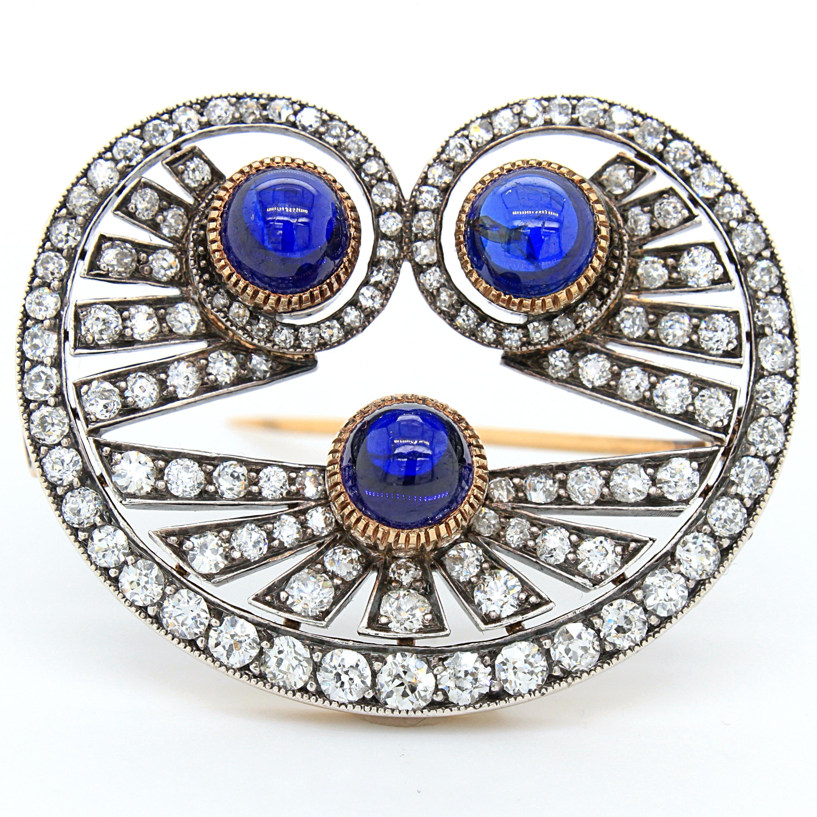 Victorian Sapphire Cabochon and Diamond Brooch, circa 1880s 3