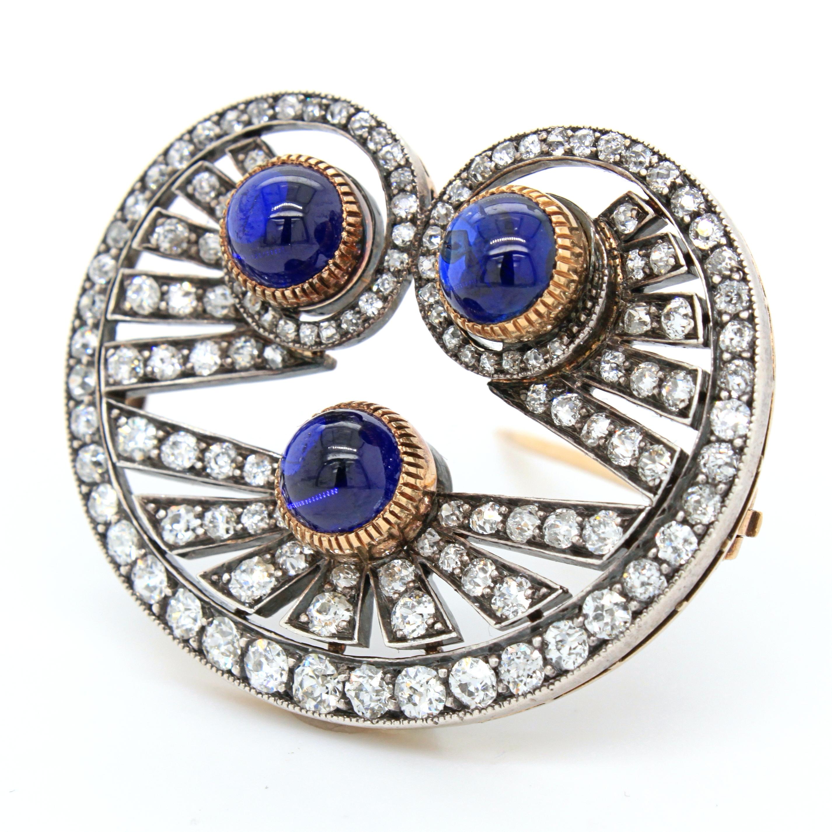 Victorian Sapphire Cabochon and Diamond Brooch, circa 1880s 5