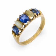 Victorian sapphire chrysoberyl 9k yellow gold 5 stone ring