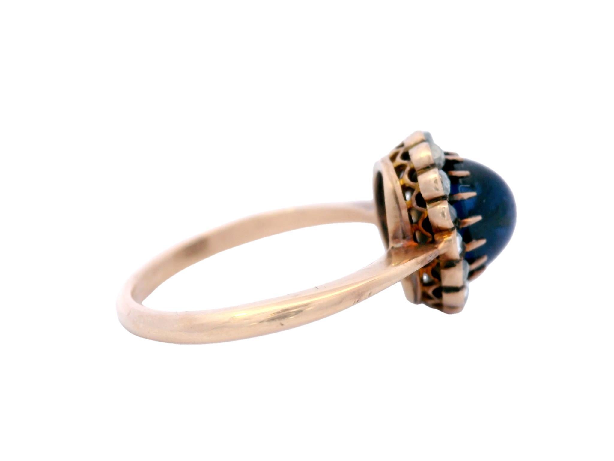Victorian Sapphire Cluster Ring Rose Cut Diamond Halo 12K Gold and ~3.2ctw Sz 6 In Good Condition For Sale In Fairfield, CT
