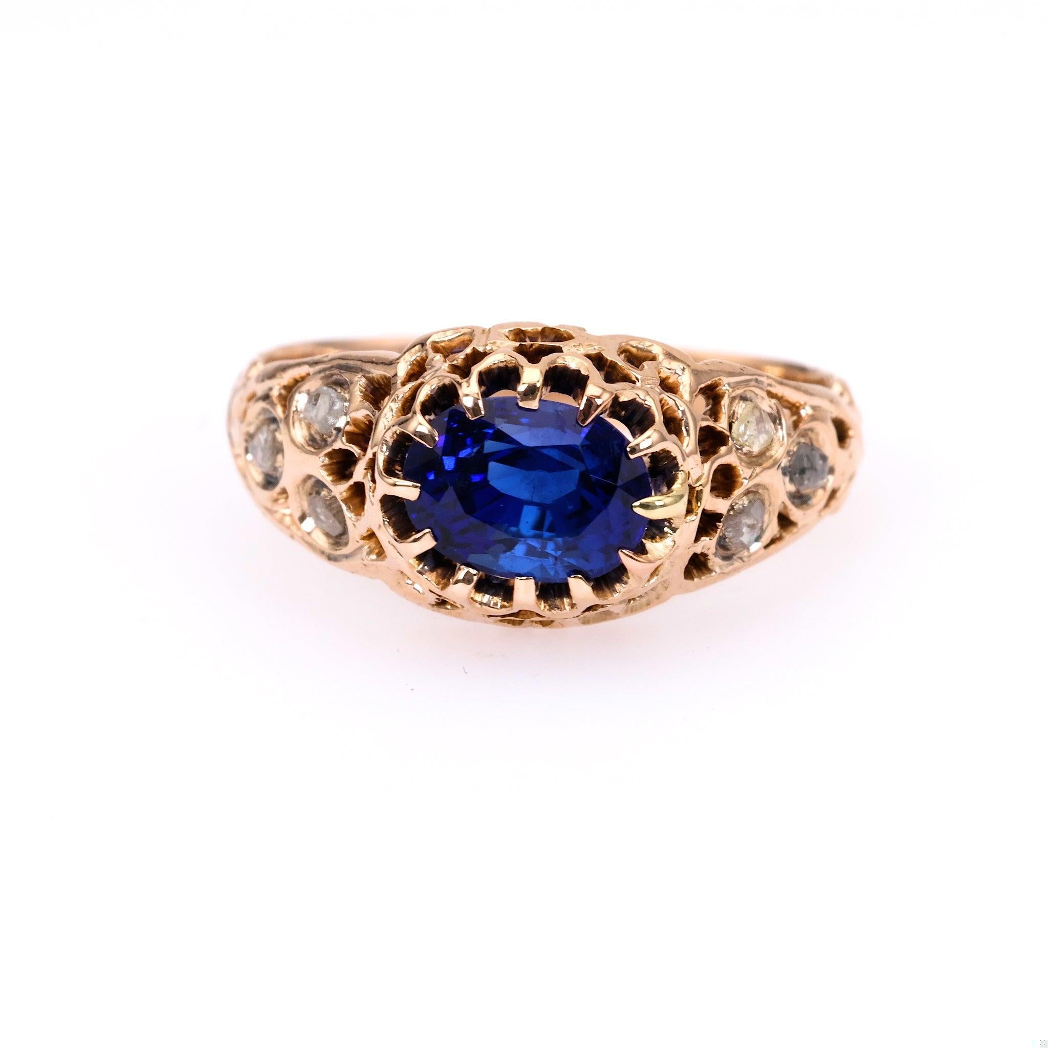 Victorian Sapphire Diamond 10k Rose Gold Ring In Good Condition For Sale In Beverly Hills, CA