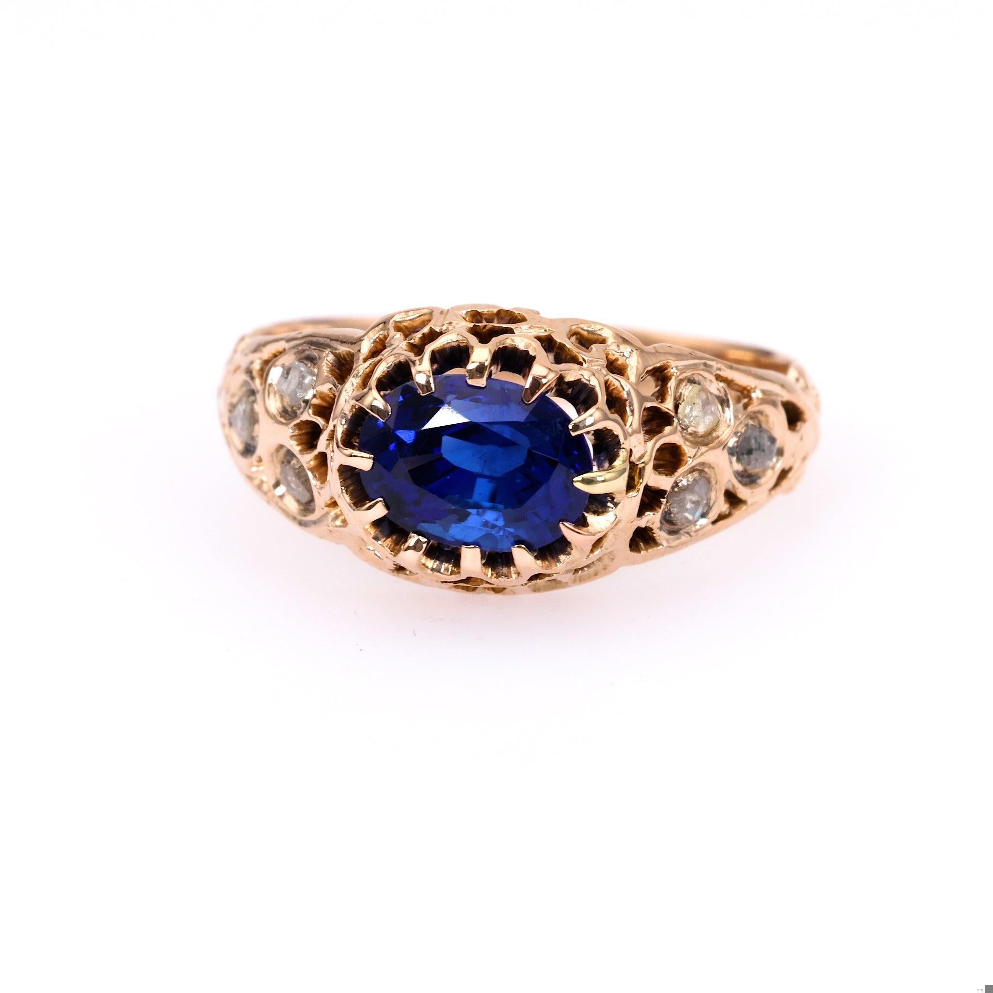 Women's Victorian Sapphire Diamond 10k Rose Gold Ring For Sale