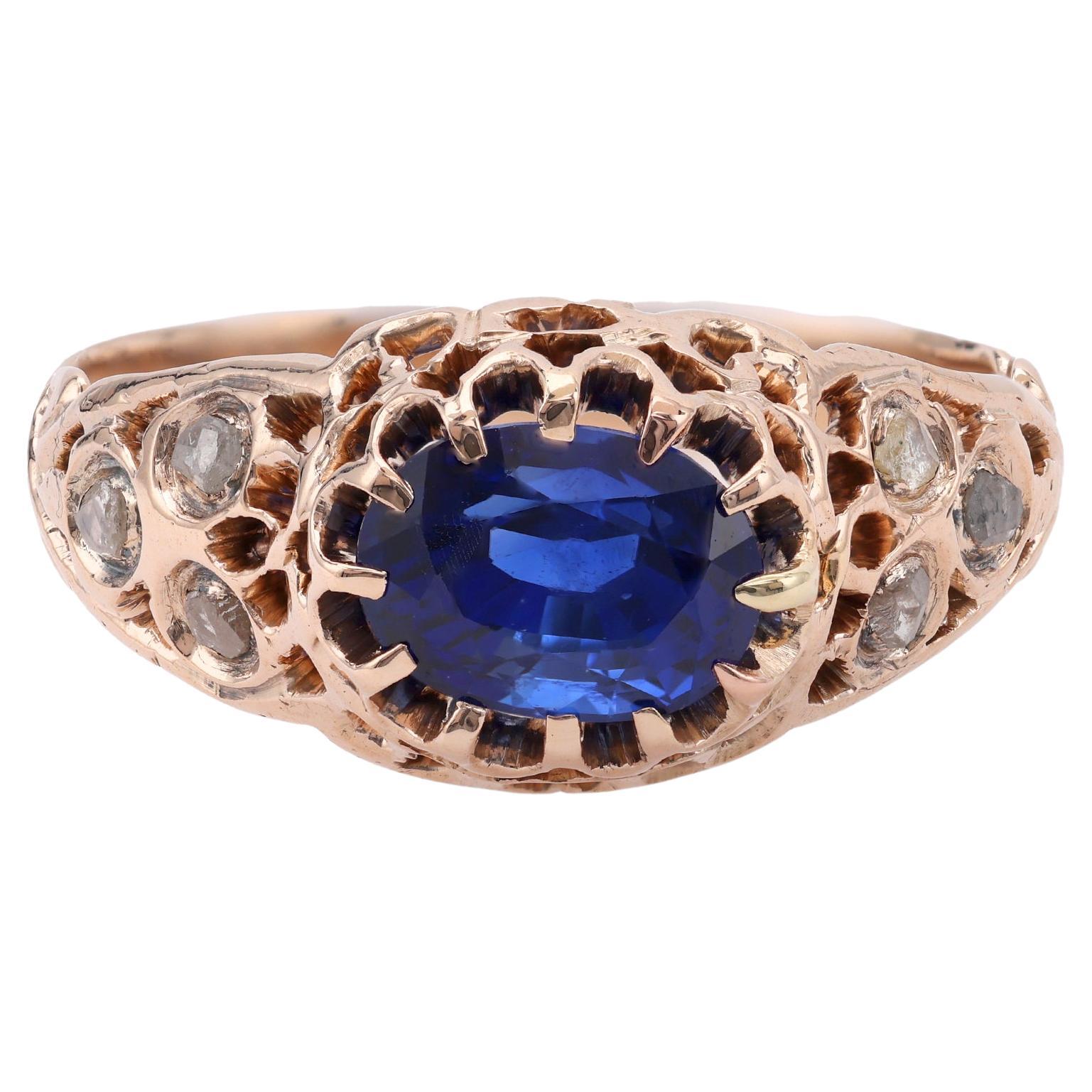 Victorian Sapphire Diamond 10k Rose Gold Ring For Sale