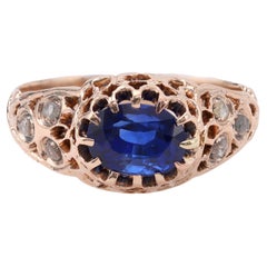 Victorian Sapphire Diamond 10k Rose Gold Ring