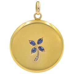Victorian Sapphire Diamond 14 Karat Gold Clover Locket