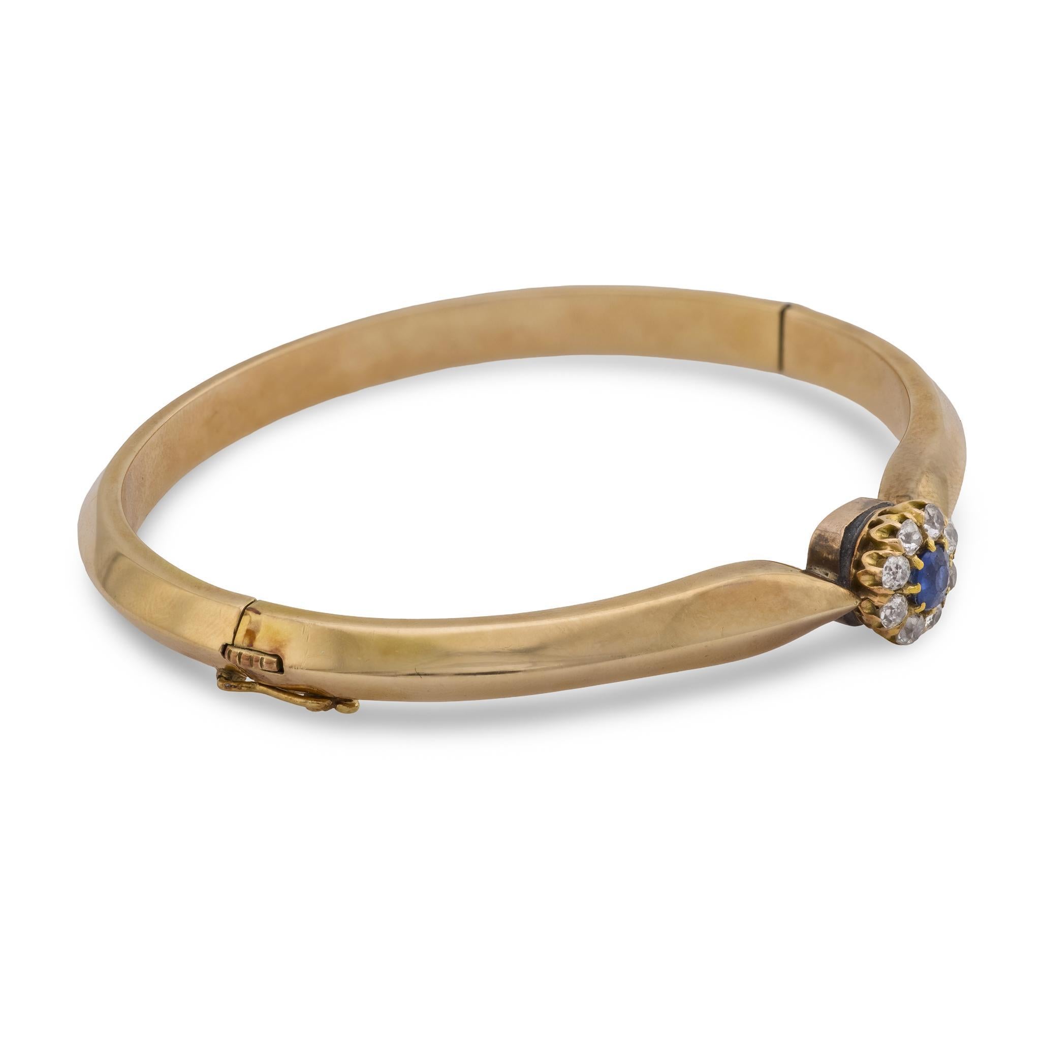 Bracelet victorien en or rose 14k saphir diamant Bon état - En vente à Beverly Hills, CA