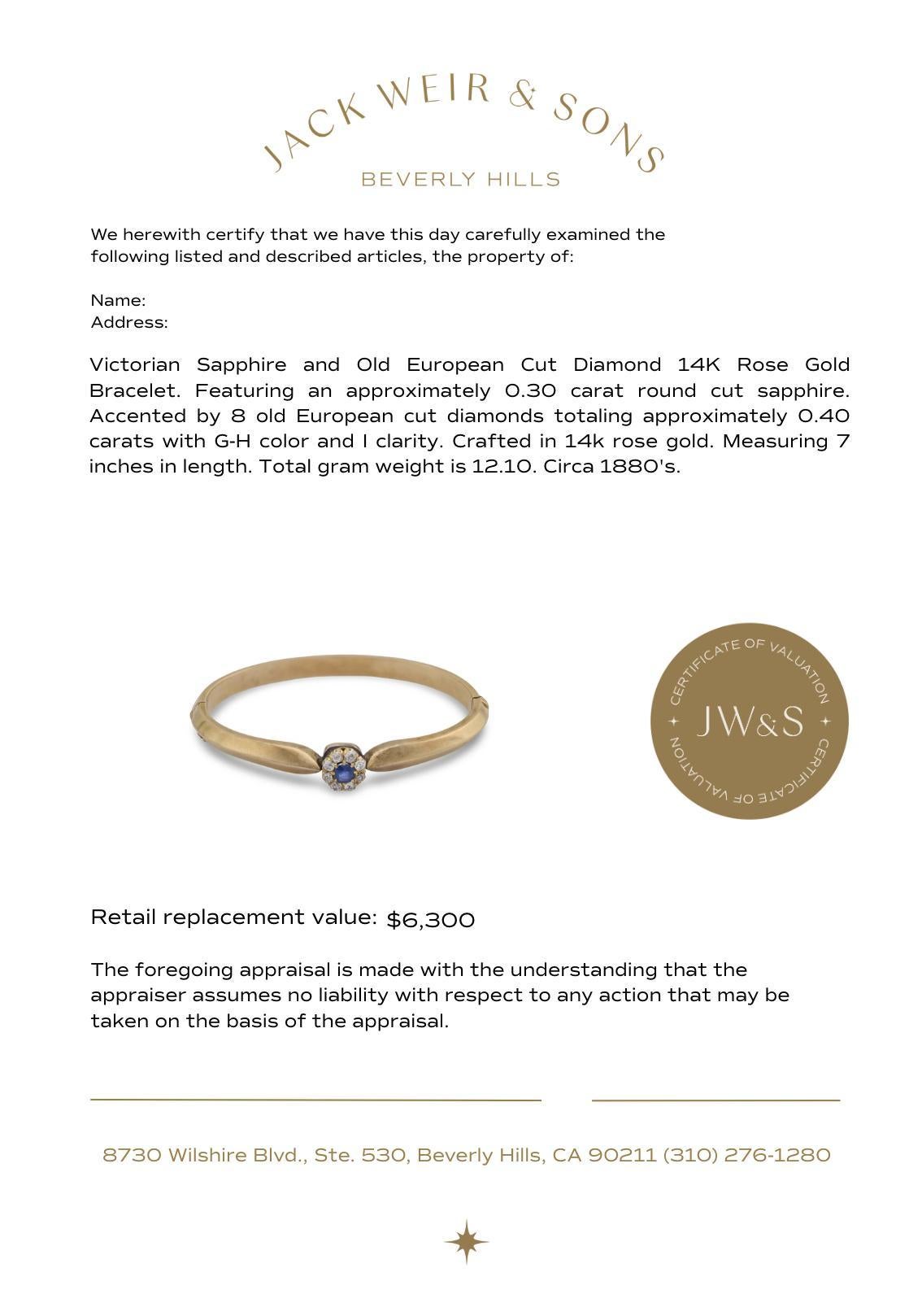 Bracelet victorien en or rose 14k saphir diamant en vente 1