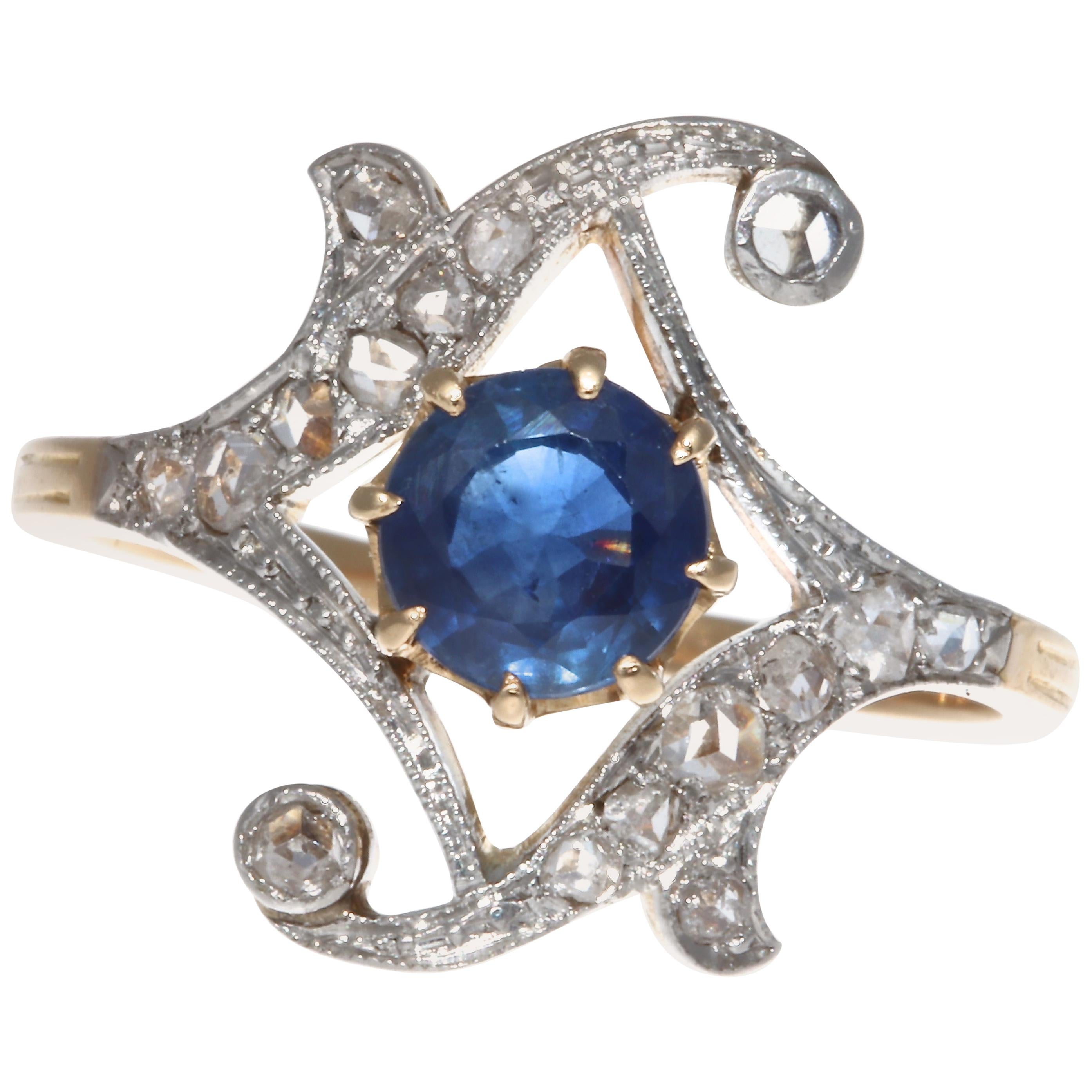 Victorian Sapphire Diamond 18 Karat Gold Ring