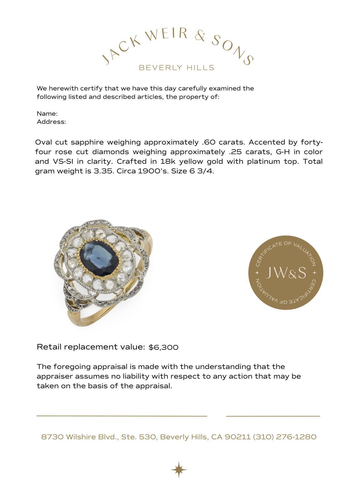 Bague de cocktail victorienne saphir diamant or jaune 18k et platine en vente 3