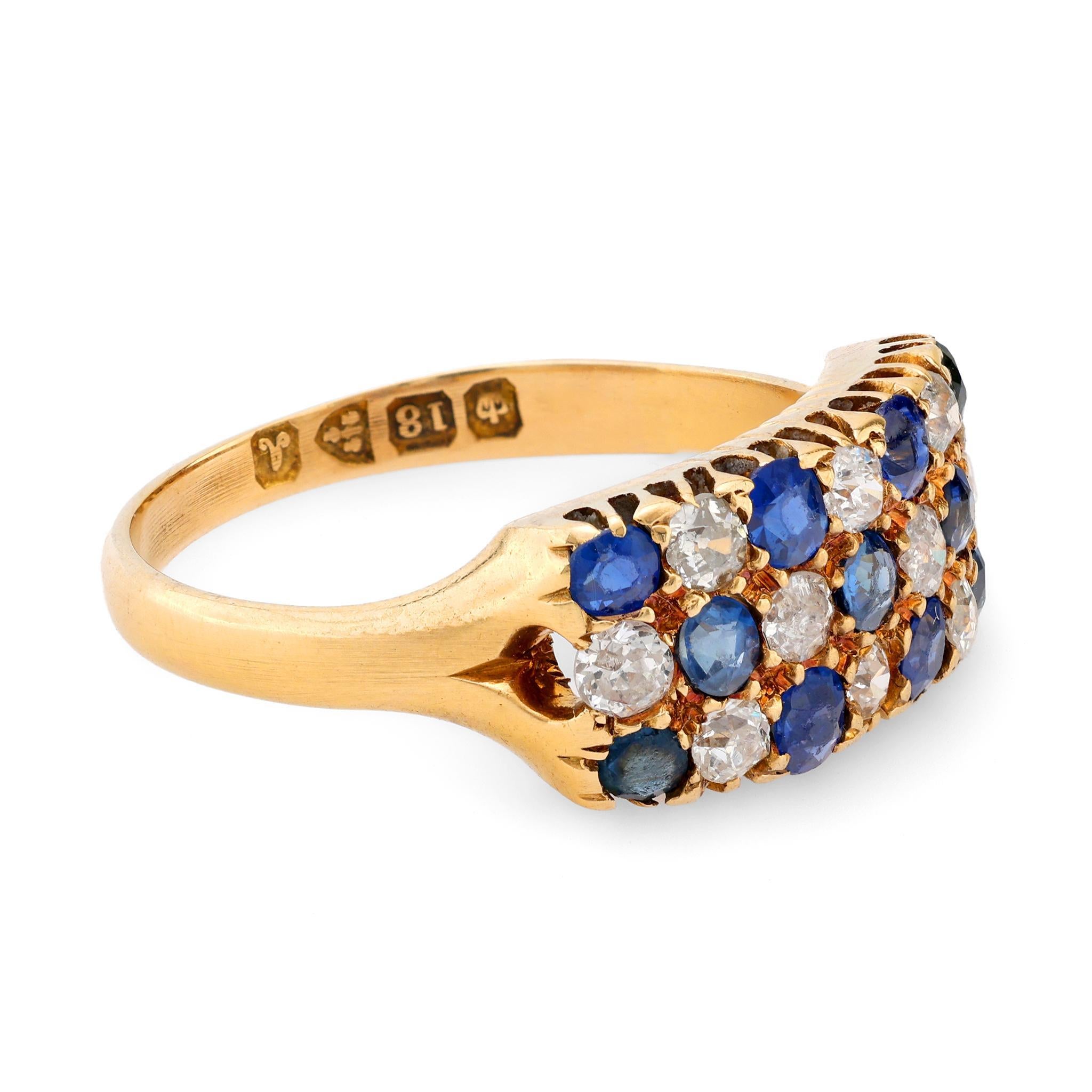 Anillo damero victoriano zafiro diamante oro amarillo 18k Victoriano en venta