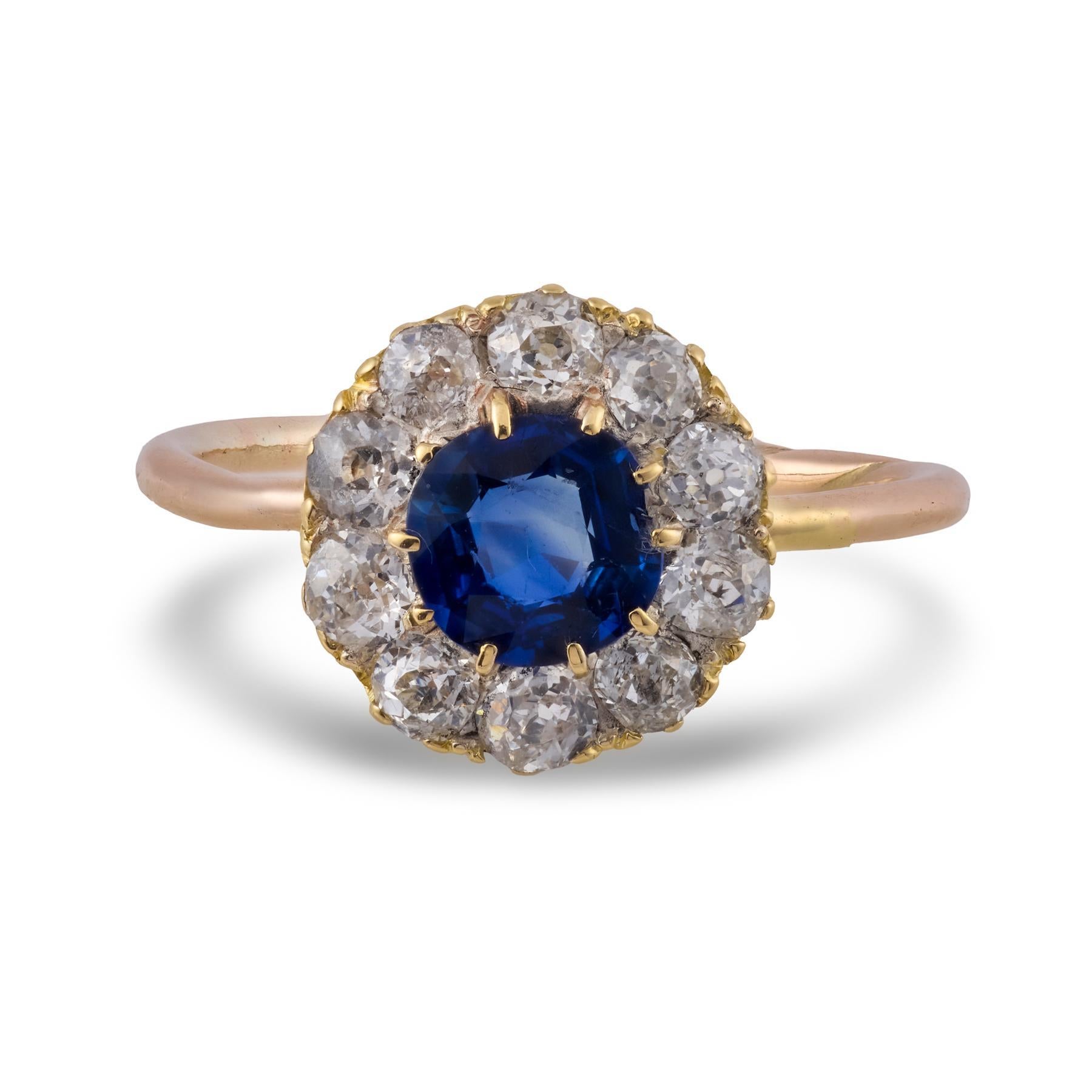 Victorien Bague victorienne à saphir et diamant en or jaune 18k en vente