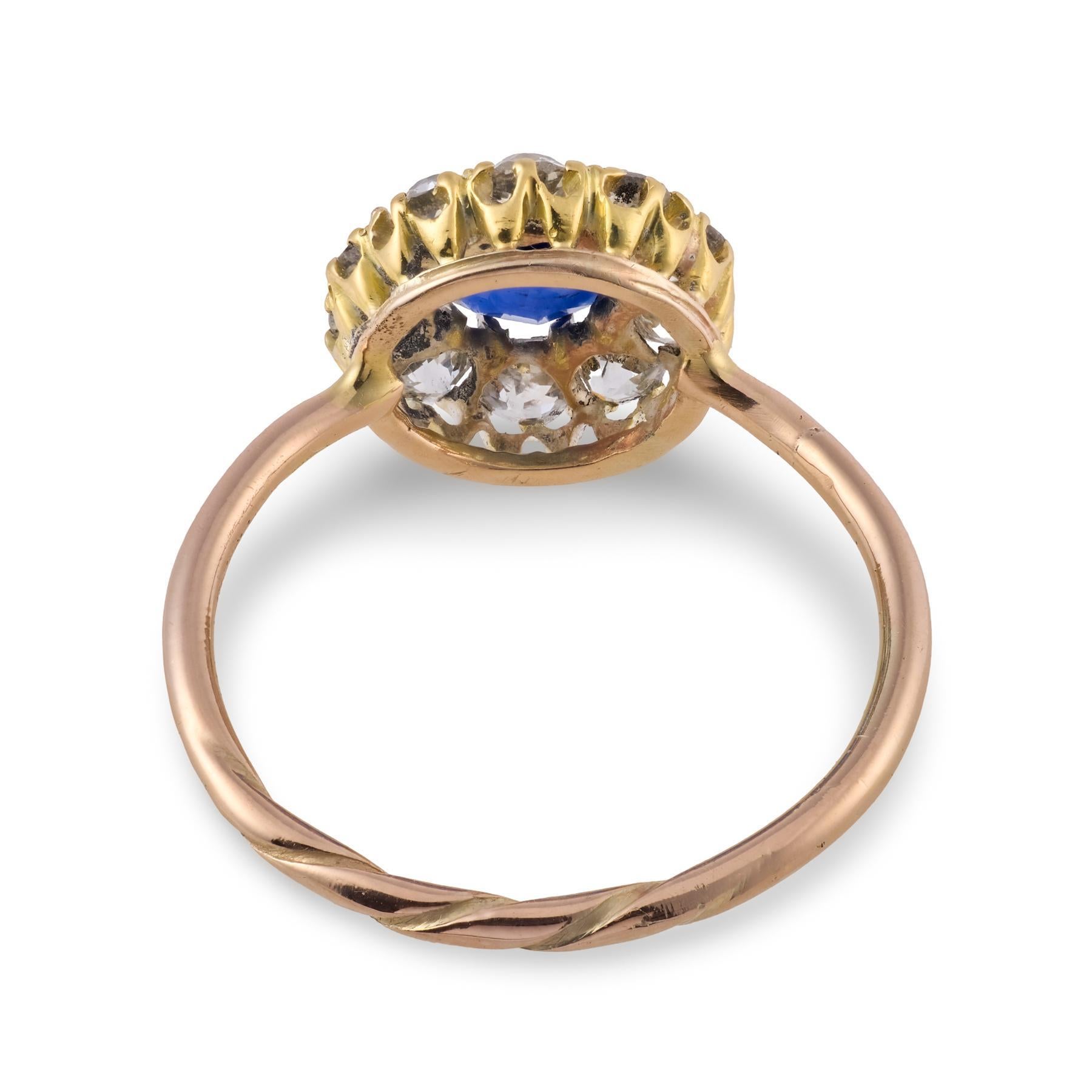 Bague victorienne à saphir et diamant en or jaune 18k Pour femmes en vente