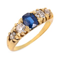 Victorian sapphire diamond 18k yellow gold ring