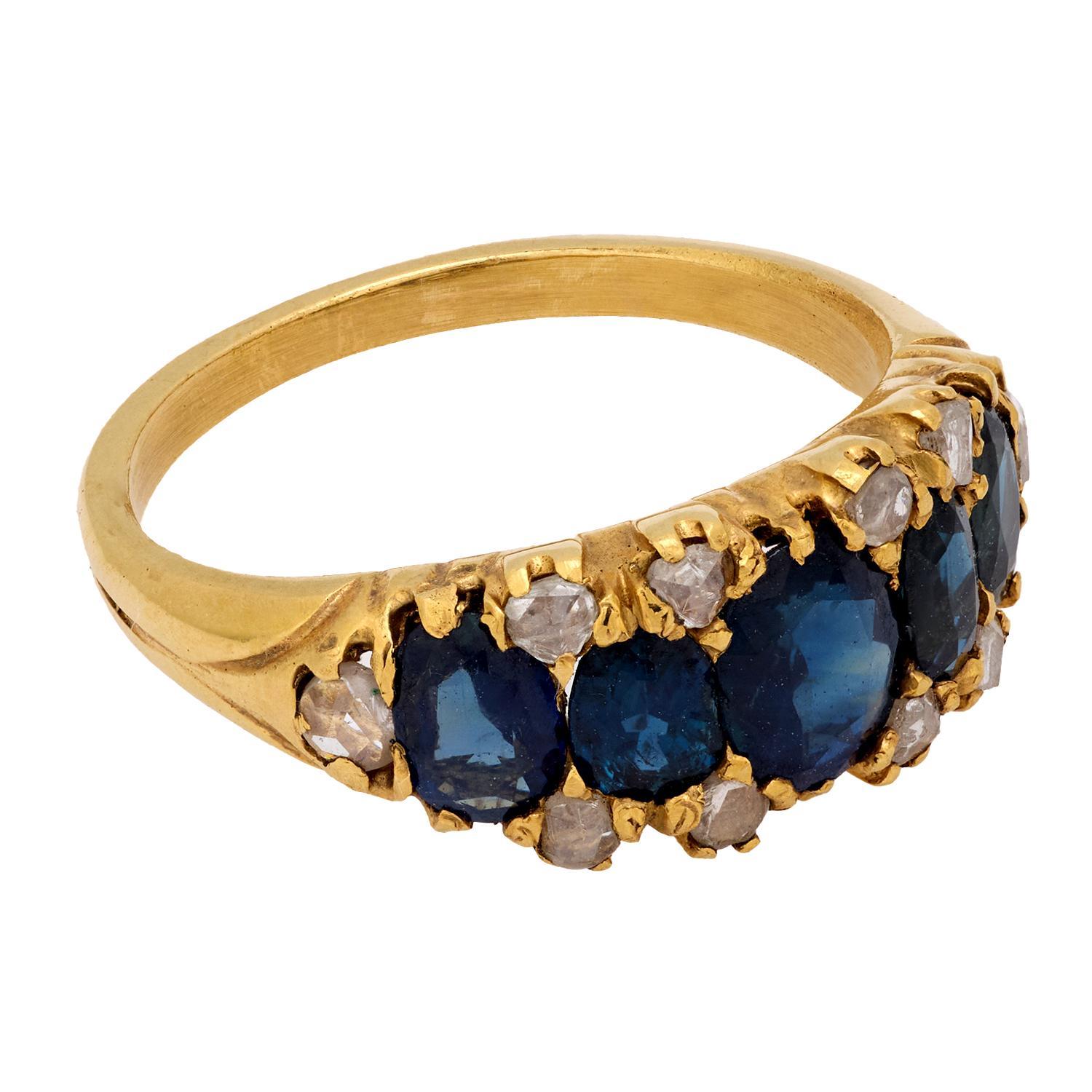 Victorien Bague victorienne en or jaune 18 carats avec saphir et diamants en vente