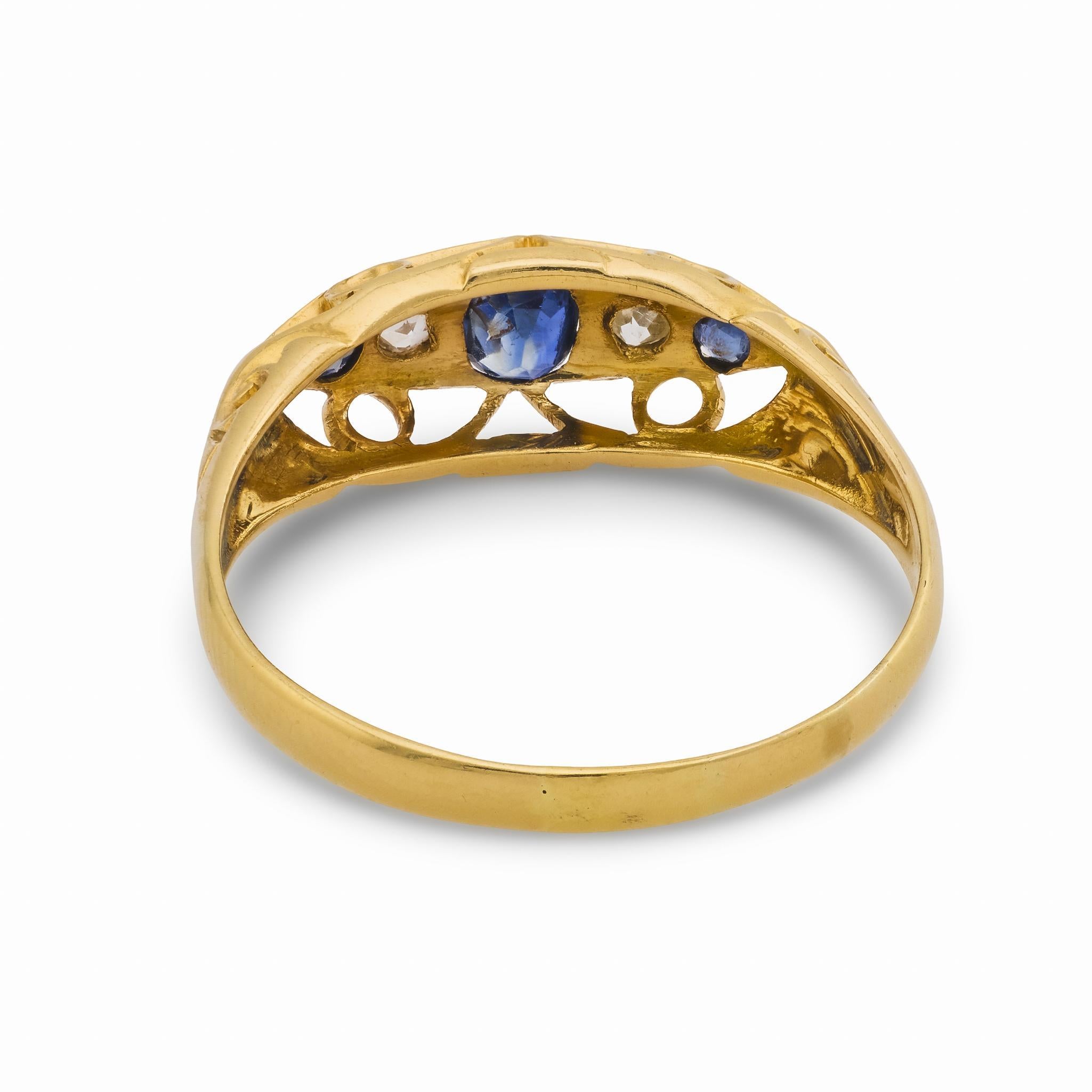 Victorian sapphire diamond 18k yellow gold ring en vente 1