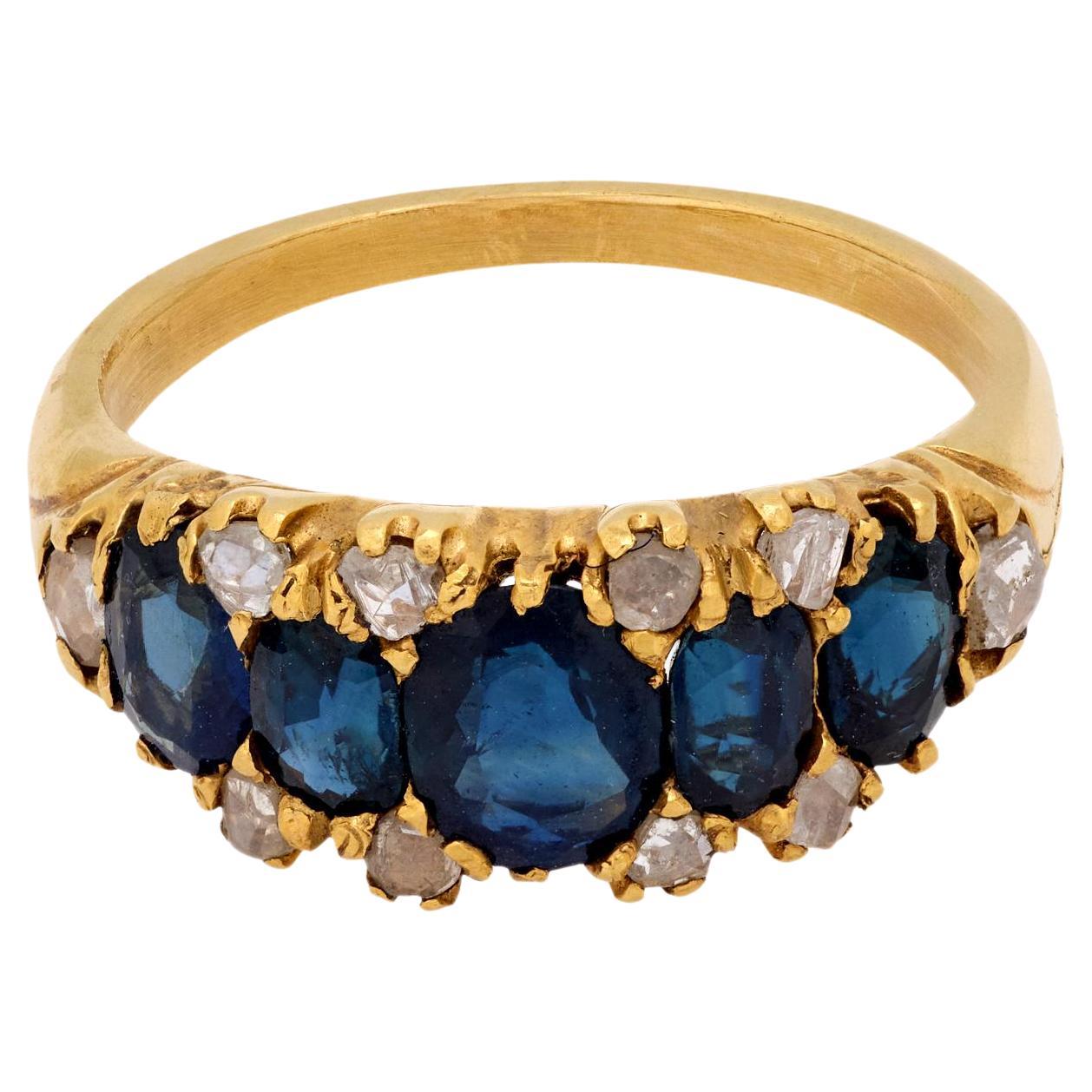 Victorian sapphire diamond 18k yellow gold ring