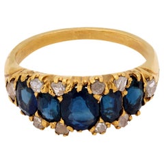 Victorian sapphire diamond 18k yellow gold ring
