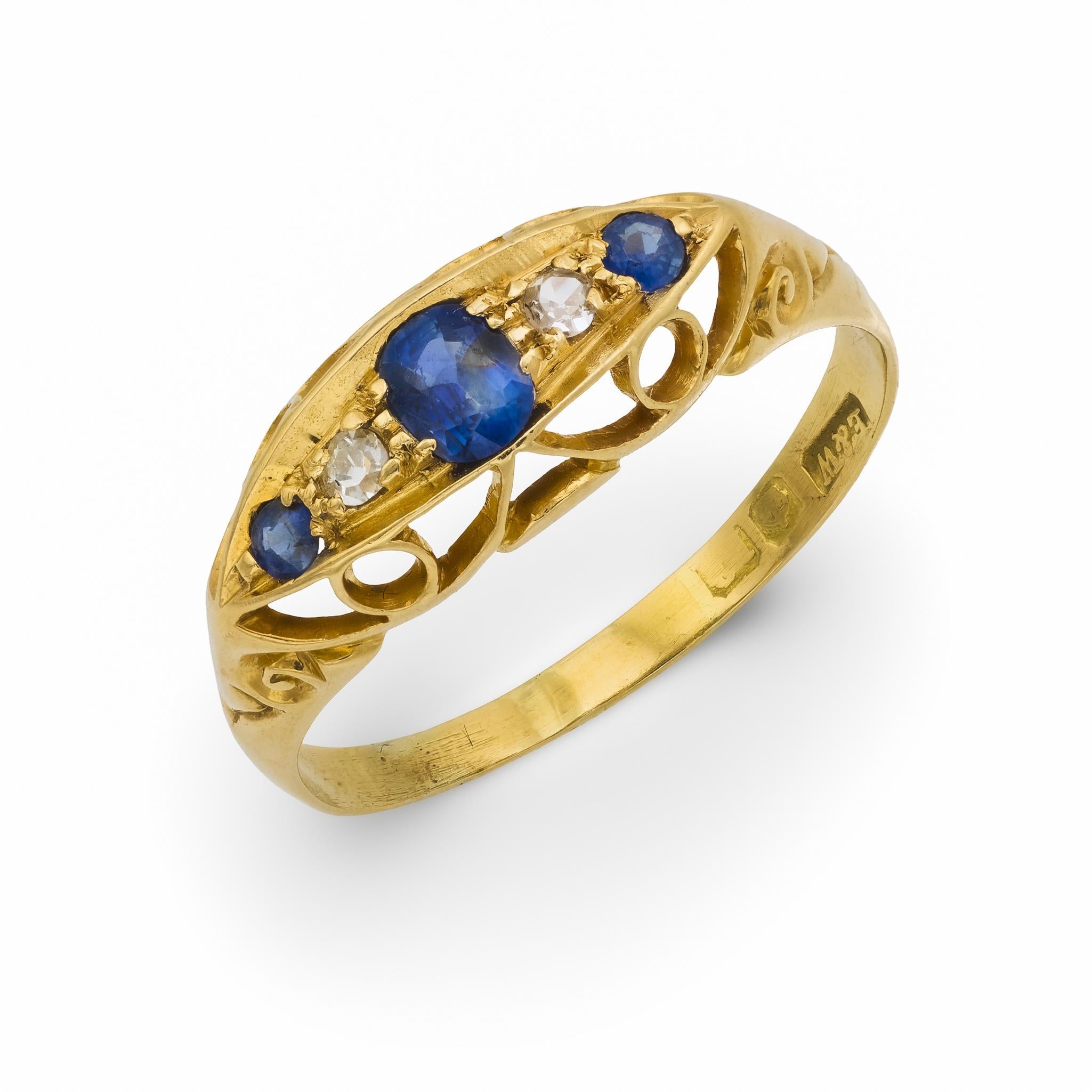 Victorian sapphire diamond 18k yellow gold ring en vente