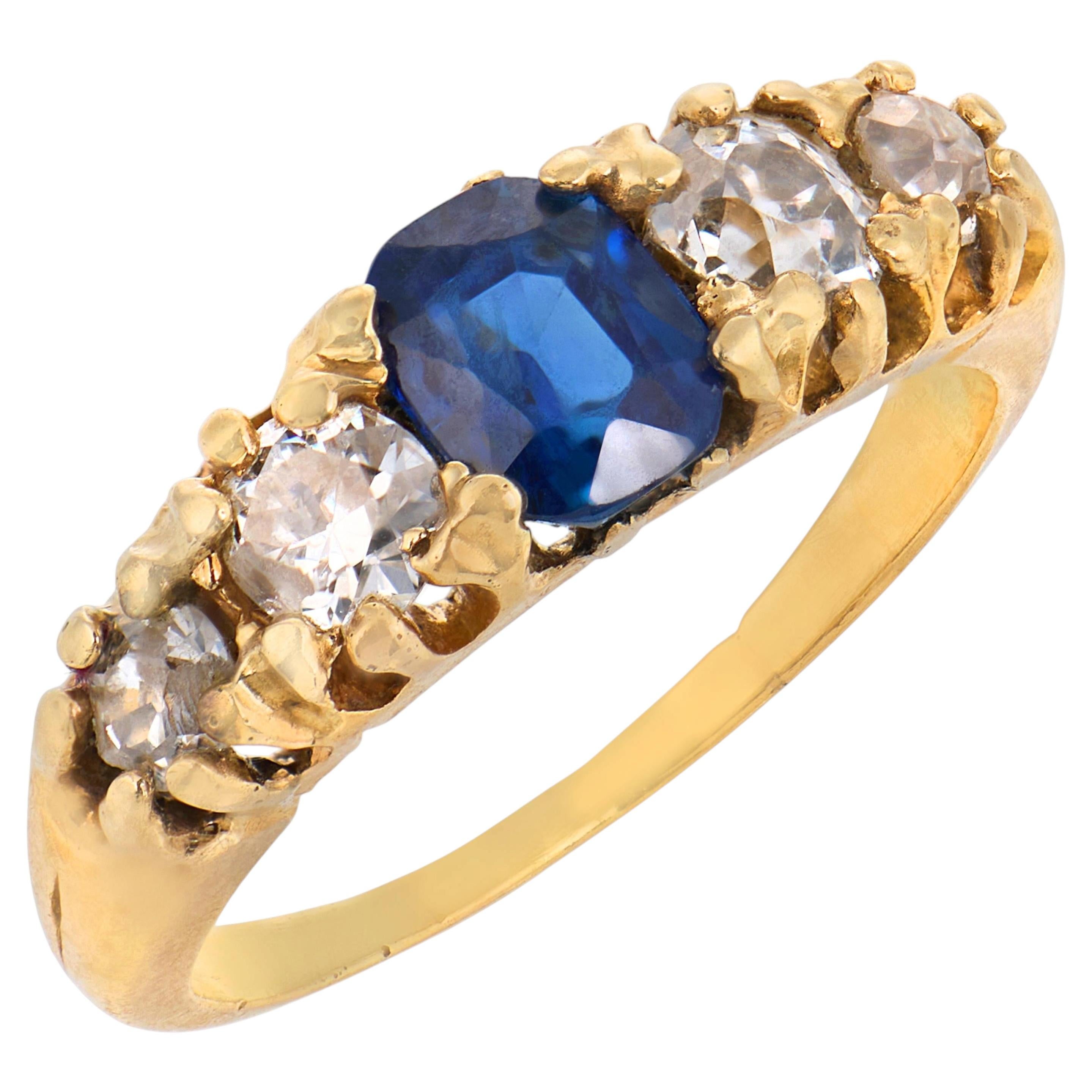 Anillo victoriano zafiro diamante oro amarillo 18k