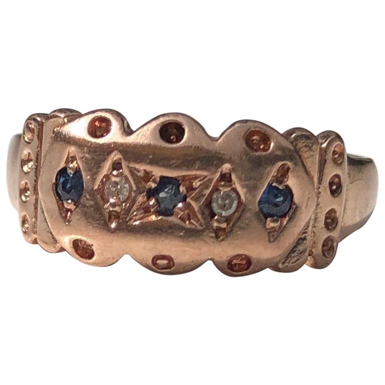 Victorian Sapphire, Diamond and 9 Carat Rose Gold Band