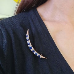 Victorian Sapphire, Diamond and Gold Crescent Brooch, Circa 1880